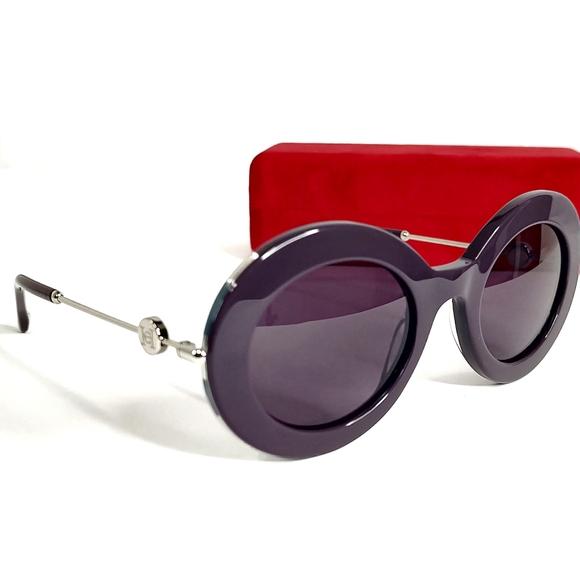 Carolina Herrera Sunglasses CH0020 Violet Oval Round Oversized Acetate - Picture 3 of 16
